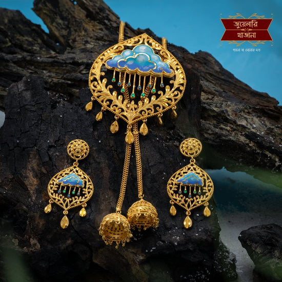 Premium Gold Plated Megha Tie Chain with Earrings